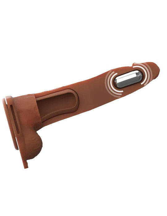 Fantasy X-Tensions Elite 8" Vibrating Hollow Silicone Strap-on - Brown