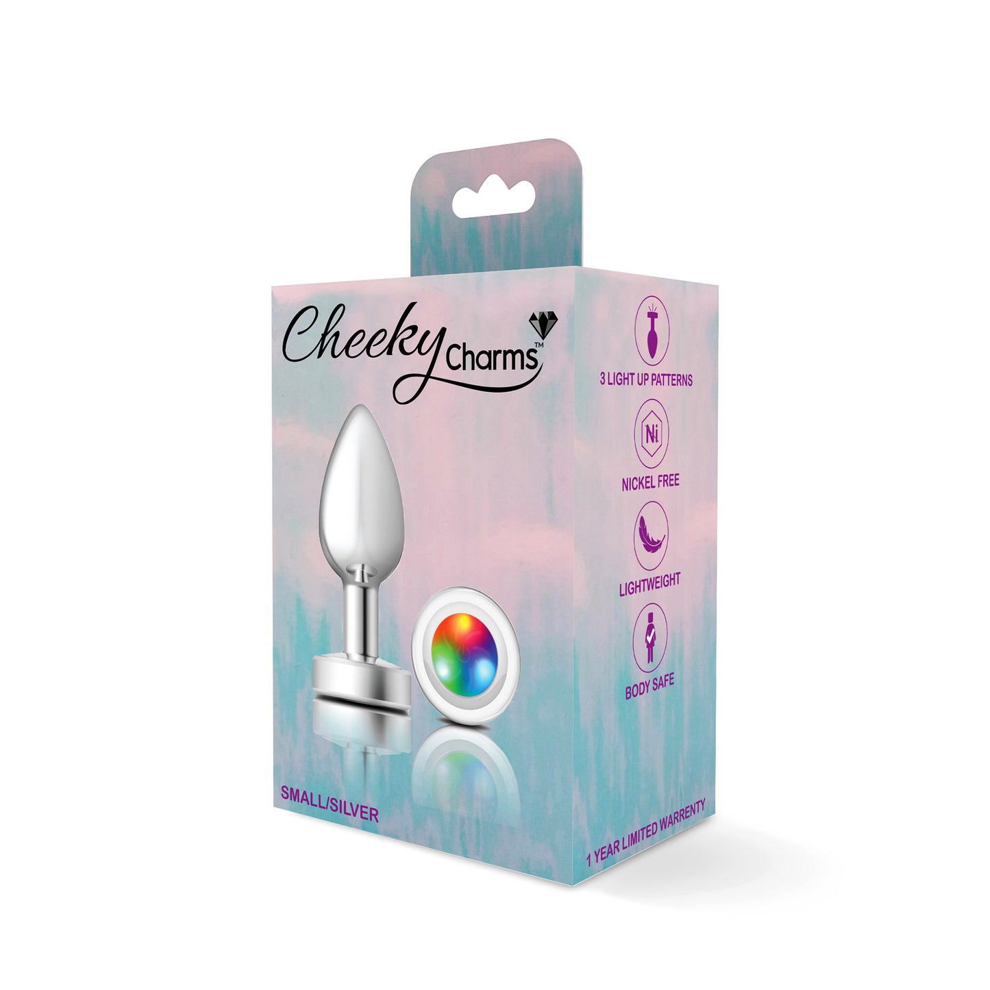 Cheeky Charms-Silver Metal Butt Plug-  Light Up-Small