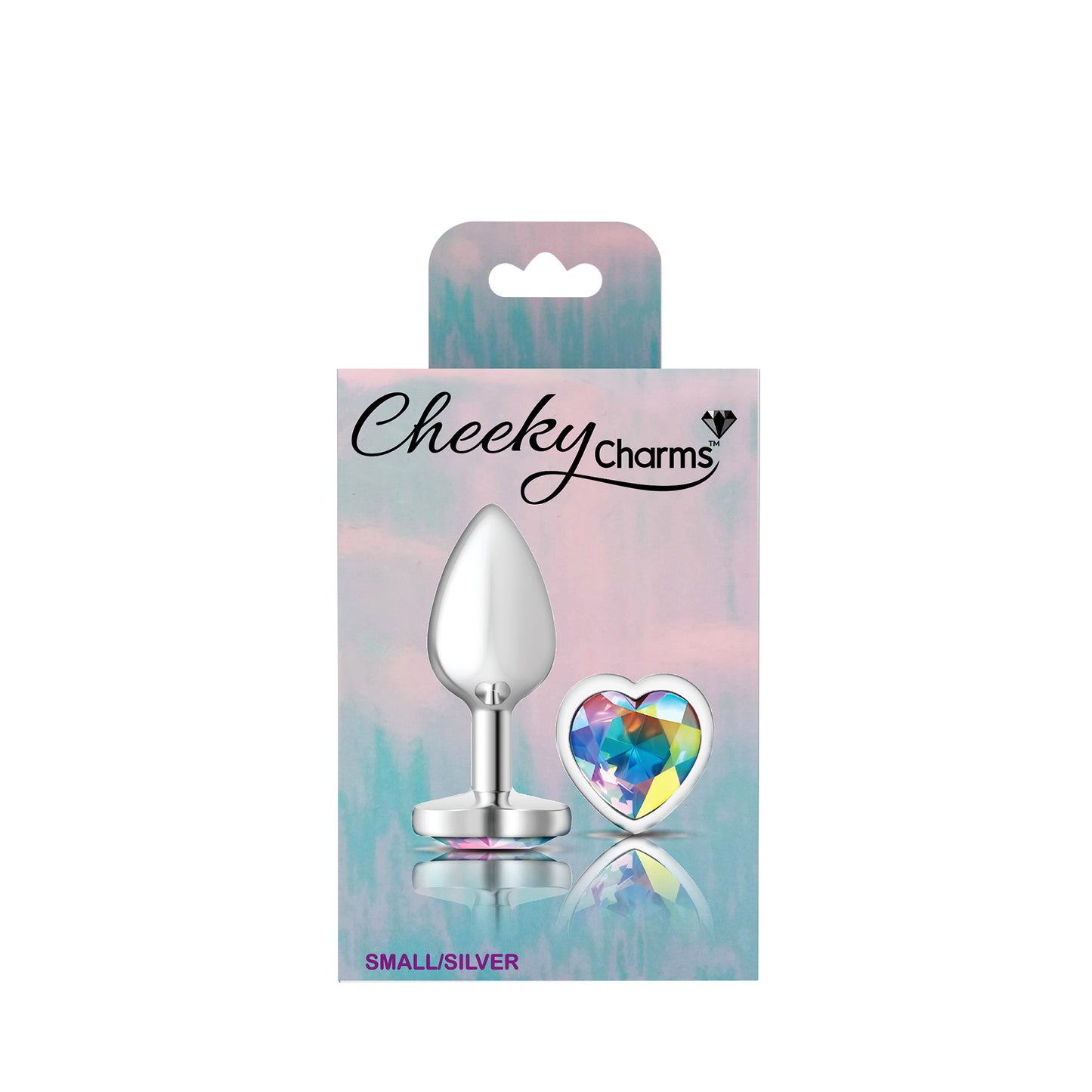 Cheeky Charms-Silver Metal Butt Plug- Heart-Clear-Small